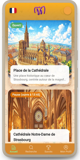 Écran de l'application Amuseemus avec une quête active