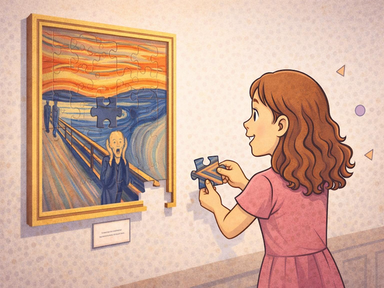 Un parent et son enfant partant à l'aventure dans un musée