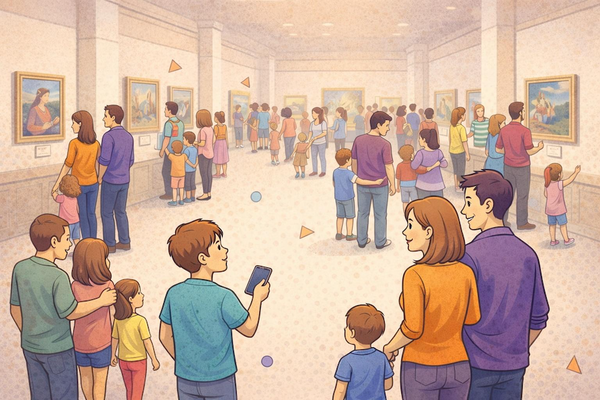 Un visiteur dans un musée utilisant l'application Amuseemus